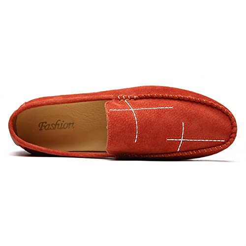 Loafers for Men Stitching Details Suede Vamp Rubber Sole Vegan Leather Lightweight Comfortable Flexible Party Prom Slip-ons(Orange,10 M US) - Main Image