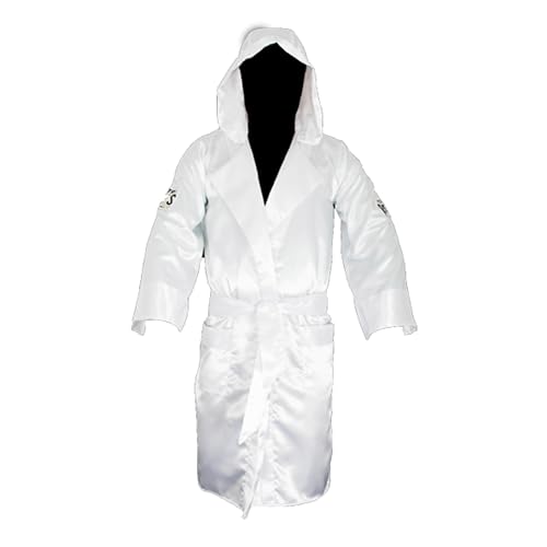CLETO REYES Satin Boxing Robe with Hood for Men and Women, Competition Uniform Apparel, MMA Kickboxing Muay Thai, Large, White