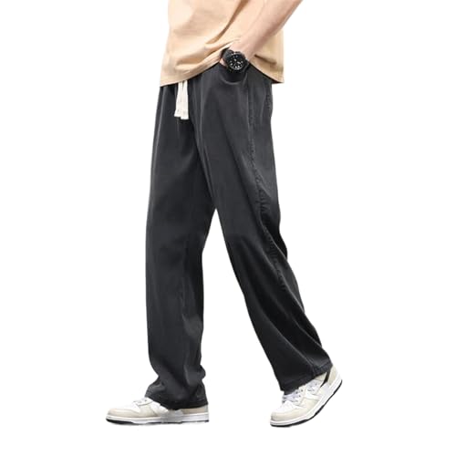Summer Streetwear Men Stretch Loose Drawstring Elastic Waist Pants Jogger Sports Casual Long Trousers Male
