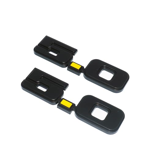 Image of 2Pc 1979-1993 5.0 Liter Engine Emblem Driver & Passenger Side Badge Nameplate Replacement for D9ZZ-16228-BC (Matte Black Yellow)