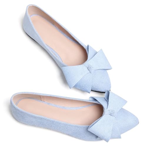 Image of TN TANGNEST Flats Shoes Women Comfort Casual Loafers | Classic Pointed Toe Bowknot Flats Cute Slip On Flats, Wear to Work Travel Walk