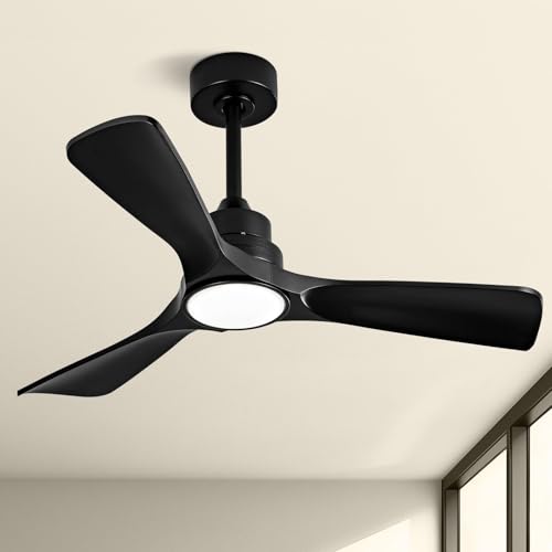 FUJIBONNY 42 Inch Ceiling Fans with Lights and Remote, Memory Function Black Ceiling Fans,Quiet Reversible DC Motor Modern Ceiling Fan for Outdoor Patio Proch Gazebo