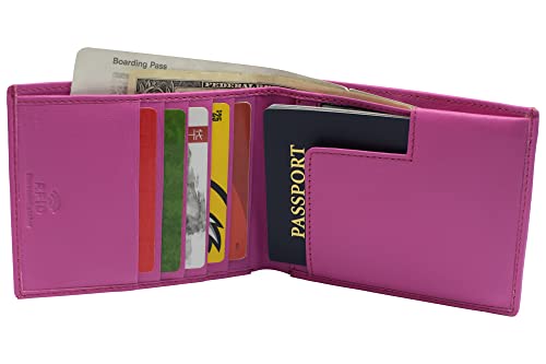 Men's RFID Blocking Genuine Leather Bifold Hipster Passport Wallet Euro Style Wallets for Men (Pink)2