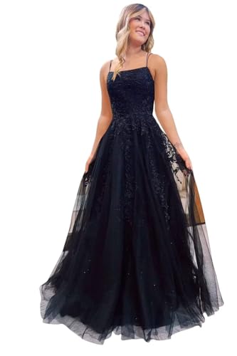 Spaghetti Strap Fairy Prom Dresses Glitter Tulle Ball Gown Lace Appliques Wedding Dresses Backless Formal Evening Gowns