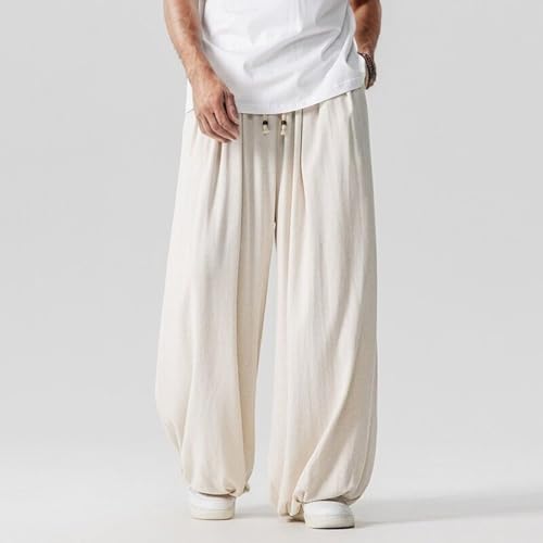 Pantalones de algodón y lino elásticos con caída premium masculina 4