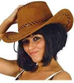 FIESTAS GUIRCA Leather Cowboy Hat (One Size) – Costume Accessory for Old West, Texas and Carnival Parties – Ideal for Cosplay and Halloween – Unisex Adults – Light Brown