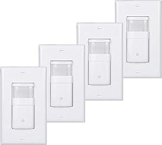 (Pack of 4) White Motion Sensor Light Switch – Neutral Wire Required –