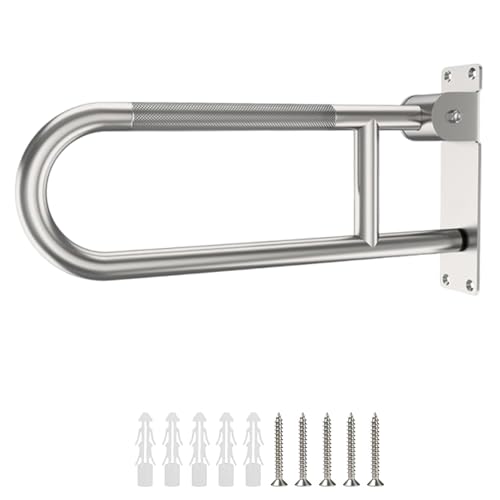 LORESJOY Barra Baño Abatible Acero Inoxidable 60cm, Barra WC Seguridad, Agarradera Acero Inoxidable Seguridad, Mate Antideslizante Apoyo Seguridad Asidero Agarre Plegado Compacto Ducha
