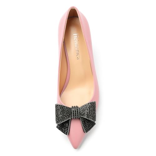 Image of Heels for Women Closed Patent Pointed Toe Bow Pumps Slip on Kitten Low Heels Wedding Party Dress Office Shoes 2.5Inch