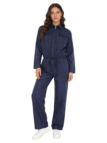 Yiesvsov Combinaison Travail Pour Femmes Blause Jumpsuit Combinaison Protection Rallye Mécanicien Chantier Vêtements Travail Bleu marine-A S