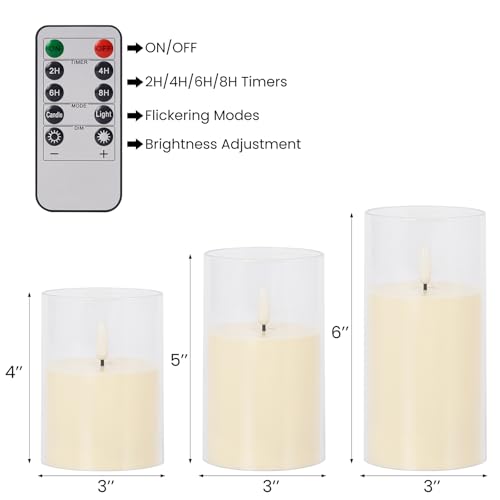 Image of Flickering Flameless Candles,Battery Operated Candles,Acrylic Pillar Candles, Realistic LED Candles with Remote and Timer,Set of 3