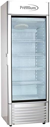 Premium PremiumLevella PRF90DX Glass Door Display Refrigerator 9.0 cu ft Commercial Beverage Cooler Merchandiser With Customizable Lightbox - Silver
