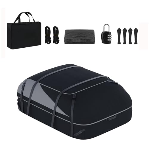 Car Roof Box, Foldable, Waterproof, 1000D with 10 Reinforced Straps, 6 Door Hooks, for Travel and Luggage Transport, for All Vehicles with/without Pannier Rack, 15 Cubic Feet (Grey/Black) - Image 8