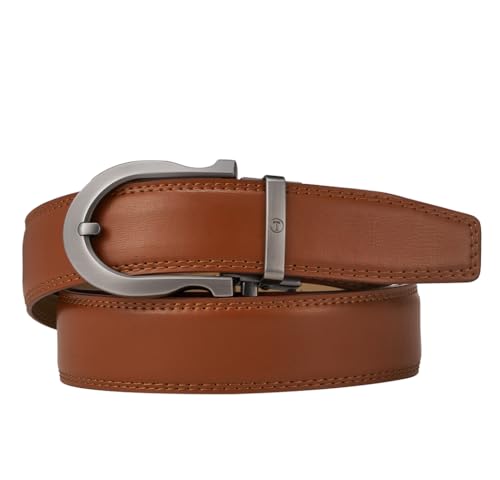Image of Tonywell Men's Leather Ratchet Belt, 1 3 /8 inch Adjustable Dress Belt, Trim to Fit