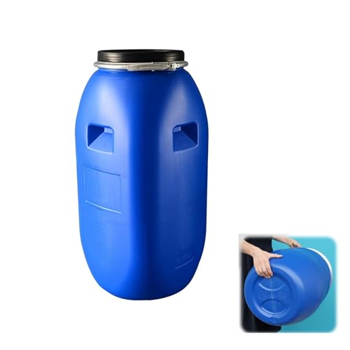 8 13 16 26 32 42 Gallon Food Grade Barrels with Lid and Handles Blue Water Barrel Air Tight Industrial Storage Container Large Plastic Open Top Drum Keg for Industrial Shipping Storage(100L/26 Gallon)