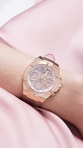 Guess Ladies Sport Clear Multifunction 39Mm Watch – Transparent Dial Rose Gold-Tone Stainless Steel Case With Pink Transparent Polycarbonate Strap #TOP7
