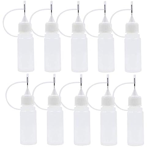 AKOAK 12 Pcs Plastic Squeezable Tip Applicator Bottle,Dropper Bottles with Needle Tip Caps for Glue/Liquid/Oil,Capacity 15ml (White cap) Cover