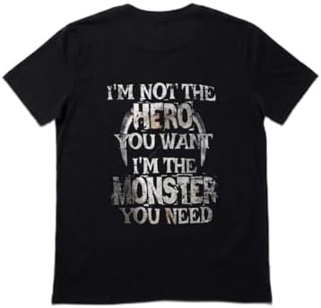 Men's Black Graphic T-Shirt, 'I'm Not the Hero You Want I'm the Monster You Need' Quote Tee image 4