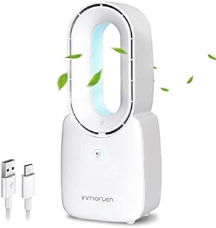 CONBOLA Desk Fan, 4400mAh 11.8 Inch Bladeless Fan Small Table Fan Air Cooler, Portable Rechargeable Breeze Quiet Fan with Touch Control 5-Colors Decorative LED Light for Office Bedroom（White）