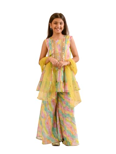 Pspeaches Girl's Silk Blend Shrara Set (Ks-Multiggt-4-5Y_Multi
