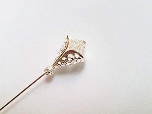 Filigree Cone and Crystal Silver Plated/Gold Tone Scarf Pin, Hat Pin, Stick Pin