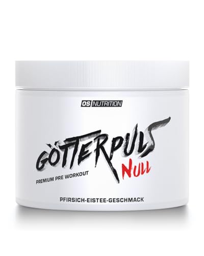 OS NUTRITION Götterpuls NULL Pre Workout – Ohne Koffein – Ideal für abends – mit L-Citrullin + AAKG + Beta-Alanin – Für Kraftsportler– Vegan – 300g Pulver (20 Portionen), Pfirsich-Eistee