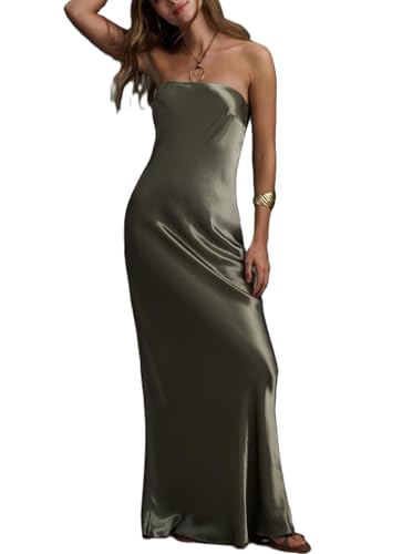 Image of Women Y2k Strapless Maxi Dress Floral Print Tube Long Dress Boho Beach Sundress Going Out Streetwear