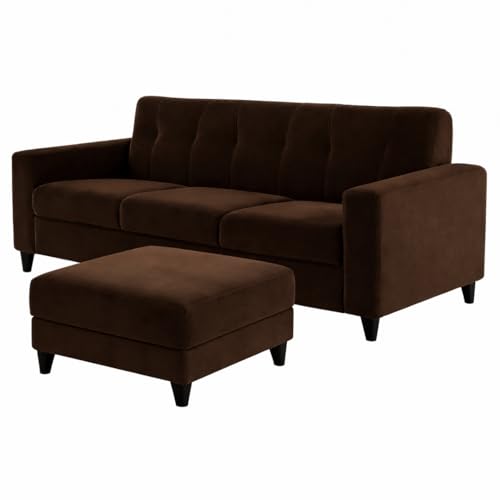 Image of Homeboy 4 Seater L Shape Sofa Set with Movable Ottoman | Flexible Left or Right Layout | Luxe Velvet Suede Fabric | Comfortable Seating | Modern Sofa for Living Room -Dark Brown