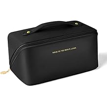 Aucuu Premium Nylon Cosmetic Bag Travel Bag, Large Capacity Layered Cosmetic Bag Zipper Bag, Portable Travel Organizer Multifunctional Waterproof Bag, Easy to Carry, Gift for Women New-Black
