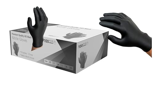 Heavy Duty Strong Disposable Black Nitrile Examination Gloves, Premium Quality| Medical| Mechanical| Industrial| Hair & Beauty| Food| Janitorial| Powder Free| Latex Free (100, XXL)