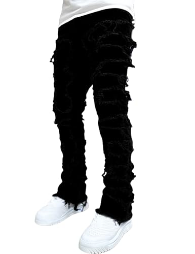 Mens Stacked Jeans Y2k Skinny Ripped Distressed Jeans Slim Fit Destroyed Denim Pants Y2k Jeans Streetwear