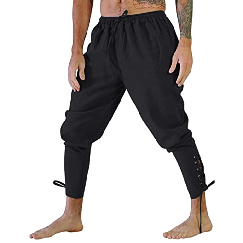 Pantalones medievales para hombre, color negro, para Halloween,