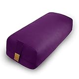Yoga Bolster Pillow 26x10.5x5.5in Rectangular Meditation Cushion for Massage and Back Support, Breathable Cotton Fill, Zippered Organic Cotton Cover, Easy-Carry Handle, Machine Washable (Purple)