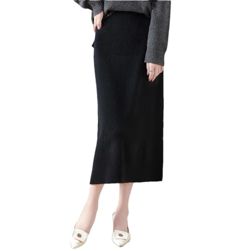 Women's Fall/Winter Wool Knitted Skirt Slim Fit Drawstring Long Skirt Black XL