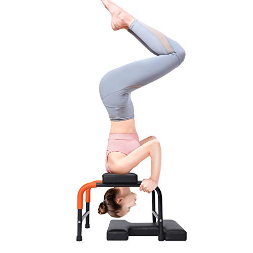 Yoga Headstand Bench, Yoga Chair Stool Inversion Bench Chair Metal Frame Thick Cushion for Family Gym Balance Training Core Strength Workout Fitness, 21.716.916.9in
