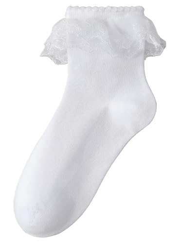 Lace Ruffle Frilly Socks for Women - White Lace Ankle Socks Girls/Women Princess Socks