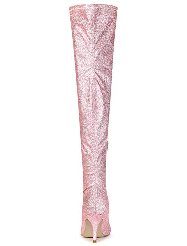 Allegra K Women's Glitter Stiletto Heel Over The Knee High Pink Boots 7 M Us #TOP3