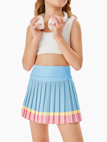 Image of Haloumoning Girls Pleated Skirts with Shorts Athletic Tennis Skorts Sport Performance Skirt with Pockets 4-14 Years