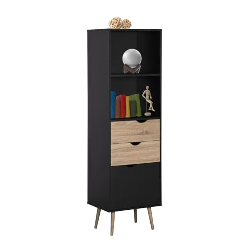 Consejos para Comprar Salas Pequeñas Baratas al mejor precio. 40 TOPLIVING Librero Vertical Moderno Estilo Nórdico con Estantes y Cajones Amplios, Estantería con 5 Niveles de Espacios de Almacenamiento Color Negro y Café