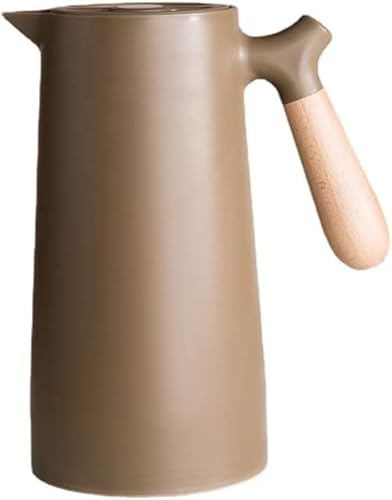 大容量 真空断熱 二重構造 卓上ポット 保温 保冷 コーヒー 水入れ 保温瓶 木製ハンドル 開閉簡単 家庭用 業務用 おしゃれ 北欧風 (1L,グリーン)