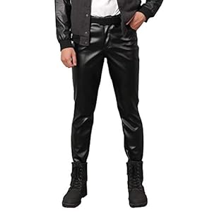 Panegy Heren Lederen Broek Slim Fit Lange Broek Stretch Strakke Potloodbroek voor Nachtclub Toneel Tonen Kostuum Cosplay