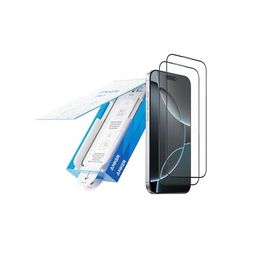 Anker Durable Screen Protector for iPhone 16 Pro Max (2-Pack), 6.9-Inch Corning Glass Film with Fast and Easy Installation, 8K Ultra HD, 9H Hardness, Scratch and Impact Resistant, 12-Month W