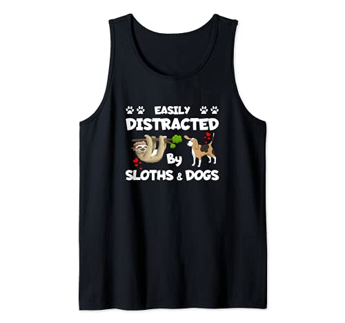 Easily Distracted by Sloths and Dogs Tshirt Sloth Shirt Girl Camiseta sin Mangas