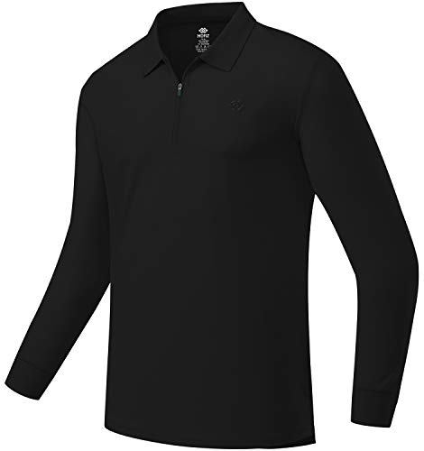 Ajezmax Men's Long Sleeve Casual Polo Shirt Solid Golf Shirts Black/L #TOP1