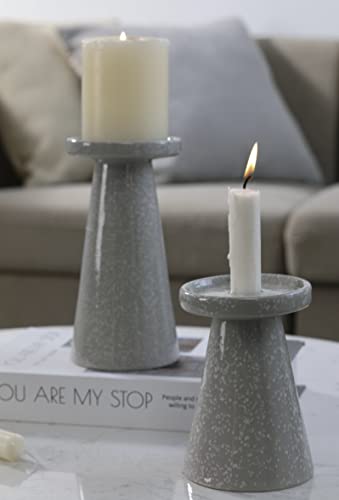 Ceramic Candle Holders For Pillar, Taper Candles, Grey Taper Candle Holder Large Candlestick Holders Set Of 2 For Home Table Decor #TOP6