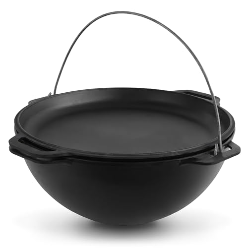 Uzbek Kazan Cast Iron Brizoll 15.85 Quarts (15 L) - Cast Iron Dutch Oven - Kazan for Plov - Premium Camping Cookware - Asian Cauldron - Dutch Oven Pot with Frying Pan Lid