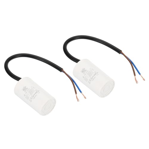 YOKIVE 2 Piezas Condensador CBB60 4uF Con 2 Cables, AC 450V (Blanco, 54x30mm)