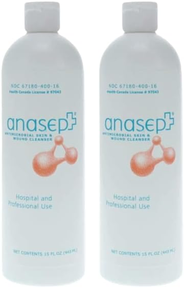 Anasept Skin and Wound Cleanser 15 oz (Pack of 2) Clean Cuts and Scrapes, Sterile Rinse, Healing Cleanser Comprehensive Wound Care for Effective Cleansing, Healing and Burn Relief with GeoMetal™ Gauze