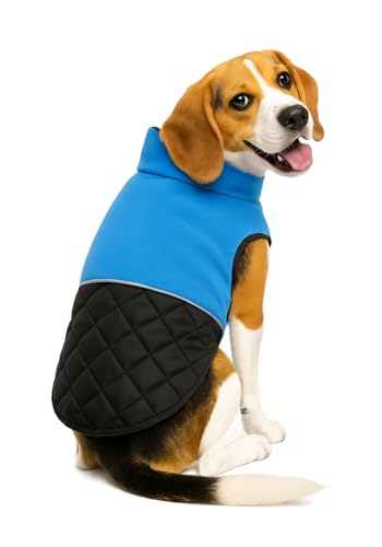 Image of The Pets Company Dog Winter Coat Jacket, Clothes, Windproof, Light Weight, Washable, Ultra Warm Thick Fleece Lined Dog Vest for Cold Weather Protection, (Reversible Blue, Medium - 20 Inch)