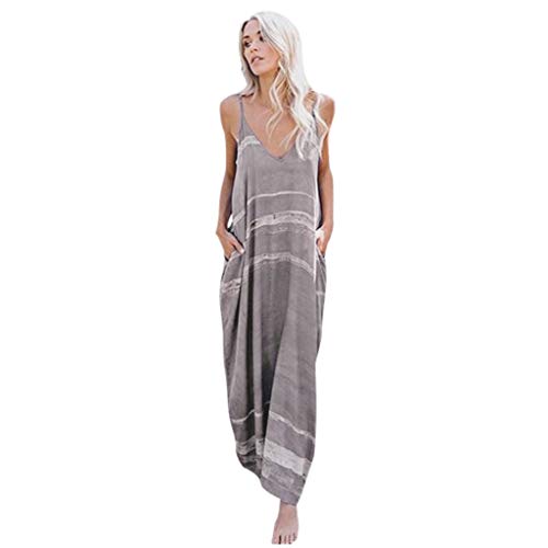 Bellelove Summer Sling Dress Women's Casual Loose Sleeveless Long Dress Fashion Tie Dyeing Spaghetti Strap Dress Gray